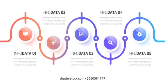 Diseño de Plantilla de infografía de línea de tiempo con círculo, línea delgada, 5 opciones se puede utilizar para la presentación	