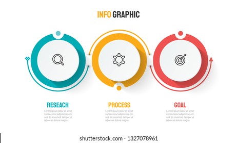 Timeline infographic template design with circles and marketing icons. Business concept with 3 options, steps or processes. Can be used for workflow layout, diagram, graph, info chart, presentations. 