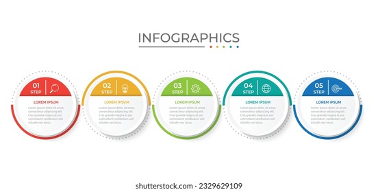 Timeline infographic template design with circles. Business concept with 5 options, steps, sections.