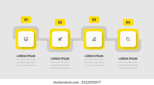Timeline Infographic Template Design with Yellow Color 4 Number Can be Used for Presentation