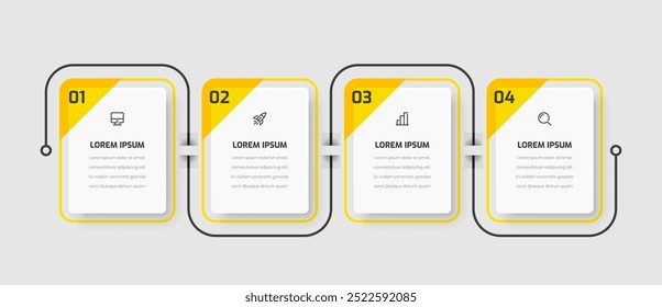 Timeline Infográfico Modelo Design com Amarelo Cor 4 Número Pode ser Usado para Apresentação