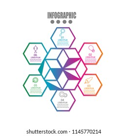 timeline infographic template element for workflow,process,presentation with modern hexagon cycle concept design vector