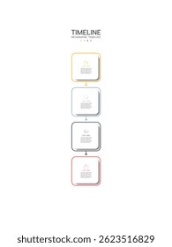Timeline infographic template featuring four vertical, connected rounded squares with a subtle gradient in their outlines from yellow to red. Each rounded square contains space for text.