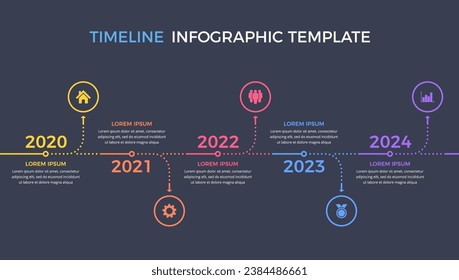 Línea de tiempo - plantilla infográfica con cinco elementos con lugar para sus iconos y texto, ilustración de eps10 vectoriales