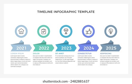 Timeline infographic template with five elements symbolizing events or milestones, vector eps10 illustration