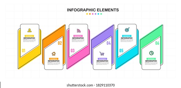 Plantilla de plantilla Infografía de Línea de tiempo, Estilo plano con 6 pasos.	
