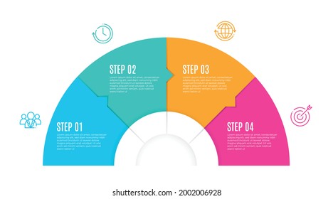 Timeline infographic template, Half circle 4 steps.