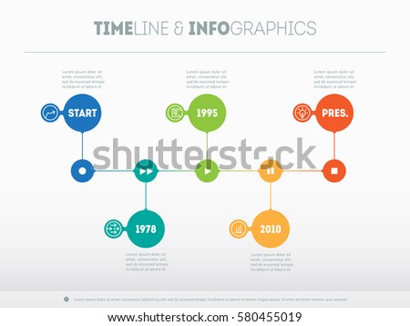 Timeline infographic template with icons and buttoms - record, rewind, play, pause, stop. Time line of Social tendencies and trends graph. Business presentation concept with options or processes.