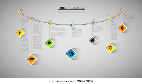 timeline infographic template with icons, flat design effect