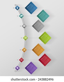 timeline infographic template with icons, flat design effect
