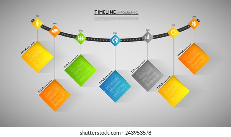 timeline infographic template with icons, flat design effect