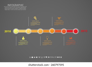 Timeline infographic template with icons set for business design, reports, step presentation, number options, progress, workflow layout or websites.