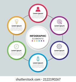 Timeline infographic template with Modern circles shapes. Business process line with 6 number options, steps. Vector illustration.
