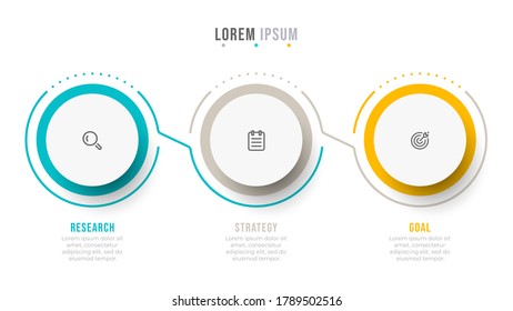Timeline infographic template modern design elements with circles and marketing icons. Business concept with 3 options or steps.
