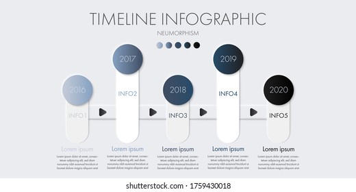 Plantilla infográfica de línea de tiempo en diseño de neumorfismo para presentación.