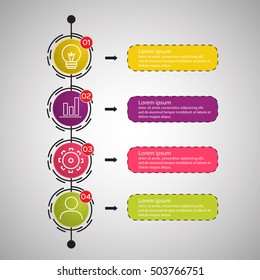 timeline infographic template for presentation with icons and design elements. Business concept with 4 options. Vector infographics of technology or education process. Part of the report