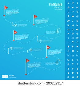 Timeline infographic template with set of startup icons. Vector format