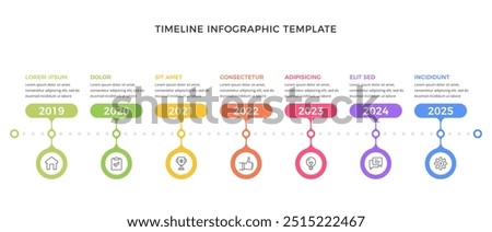 Timeline infographic template with seven parts for events, milestones or years, vector eps10 illustration