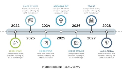 Timeline infographic template with seven years roadmap, vector eps10 illustration