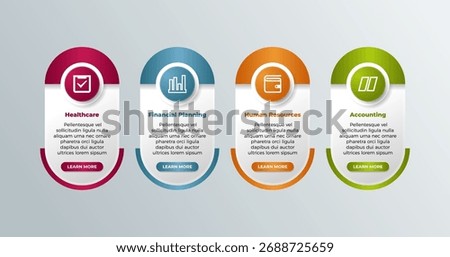 Timeline infographic template showcasing four shape vertical, connected round rectangles with colorful a gradient. Each element has a circular section and space for text and icon. Vector illustration 