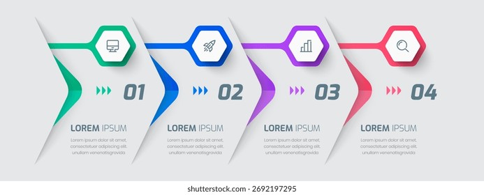 Timeline Infographic Template with Simple Style, Icons and 4 Numbers for Presentation