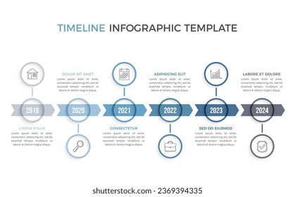 Timeline - infographic template with six arrows with place for your icons and text, vector eps10 illustration