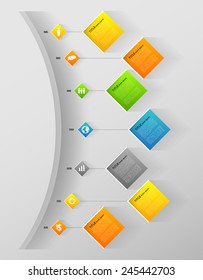 timeline infographic template squares with icons, flat design effect