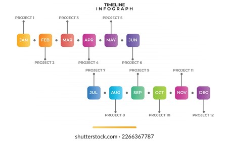 Timeline Infographic Template. A Step-by-Step Business Guide with 12 Months Timeline Diagram, 12 Steps, and Calendar Icons for Effective Communication