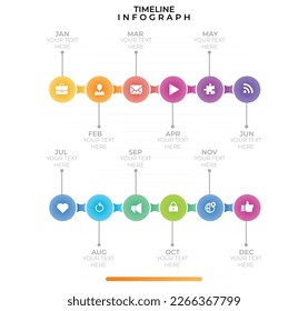 Timeline Infographic Template. A Step-by-Step Business Guide with 12 Months Timeline Diagram, 12 Steps, and Calendar Icons for Effective Communication