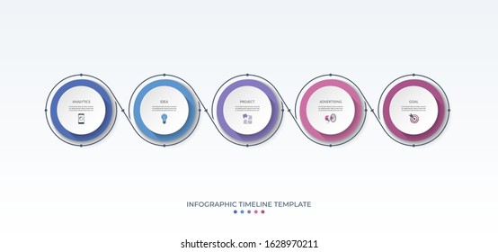 Timeline infographic template in thin line flat style. Vector banner with 5 options. Can be used for web design, diagram, chart, graph, business presentation.