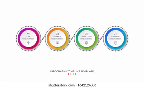 Timeline infographic template in thin line flat style. Vector banner with 4 options. Can be used for web design, diagram, chart, graph, business presentation.
