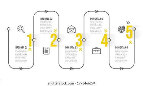 Timeline infographic template. Thin line design with icons and number steps. Business concept with 5 options. Vector illustration.