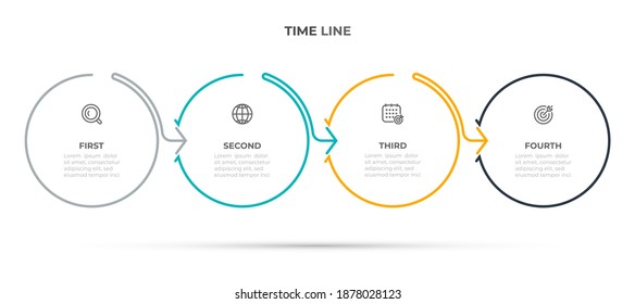 Plantilla de infografía de línea de tiempo con línea delgada e iconos. Concepto de negocio con 4 opciones o pasos. Ilustración vectorial.