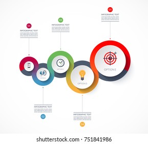 Timeline infographic template. Vector banner with 5 options. Can be used for chart, graph, diagram, step by step infographics, annual report, presentation, web design.