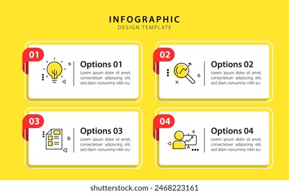 Timeline infographic template yellow background. 4 Step timeline journey, calendar Flat simple infographics design template. presentation graph. Business concept with 4 options, vector illustration.