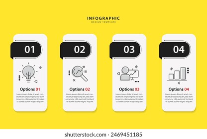 Timeline infographic template yellow background. 4 Step timeline journey, calendar Flat simple infographics design template. presentation graph. Business concept with 4 options, vector illustration.