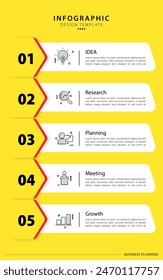 Timeline infographic template yellow background. 5 Step timeline journey, calendar Flat simple infographics design template. presentation graph. Business concept with 5 options, vector illustration.