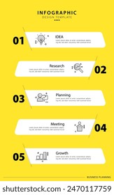 Timeline infographic template yellow background. 5 Step timeline journey, calendar Flat simple infographics design template. presentation graph. Business concept with 5 options, vector illustration.