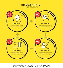 Timeline infographic template yellow background. 4 Step timeline journey, calendar Flat simple infographics design template. presentation graph. Business concept with 4 options, vector illustration.