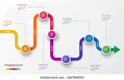 Timeline infographic template,Business concept with 6 options,Vector illustration.