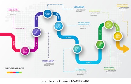 Timeline infographic template,Business concept with 8 options,Vector illustration.