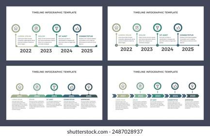 Plantillas infográficas de cronología con cuatro o cinco eventos o hitos, diapositivas de presentación, ilustración de eps10 de Vector