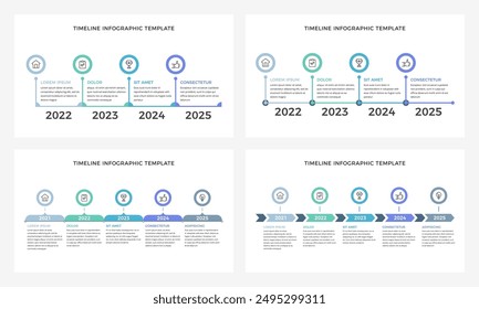 Timeline Infografik Vorlagen mit vier oder fünf Events oder Meilensteinen, Präsentationsfolien, Vektorgrafik eps10 Illustration