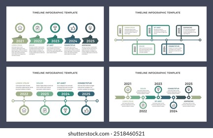 Plantillas de infografía de línea de tiempo con cuatro y cinco eventos o hitos, diapositivas de presentación, ilustración de Vector eps10