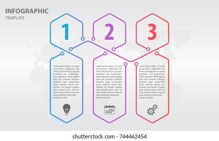 Timeline infographic thin line arrow design with hexagon 3 options.