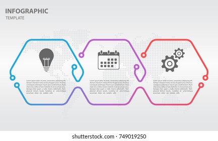 Timeline infographic thin line arrow design with hexagon 3 options.