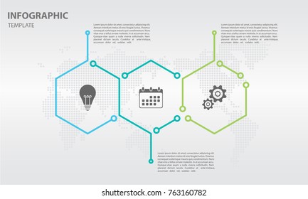 Timeline infographic thin line arrow design with hexagon 3 options.