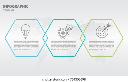 Timeline infographic thin line arrow design with hexagon 3 options.