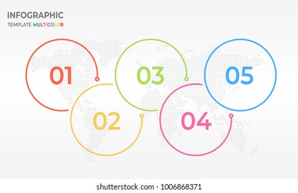 Timeline infographic thin line design, Circle 5 process options.