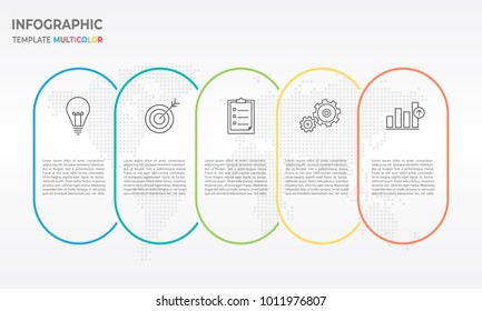 Timeline infographic thin line design, 5 process options.